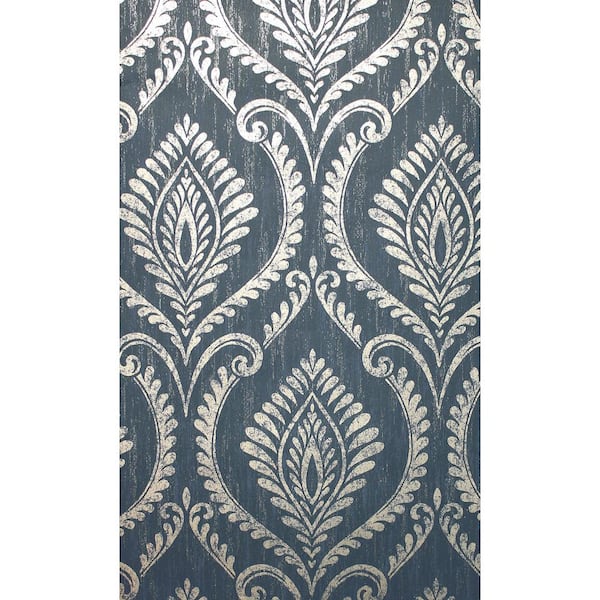 Fine Decor Estelle Navy Blue Damask Wallpaper Sample