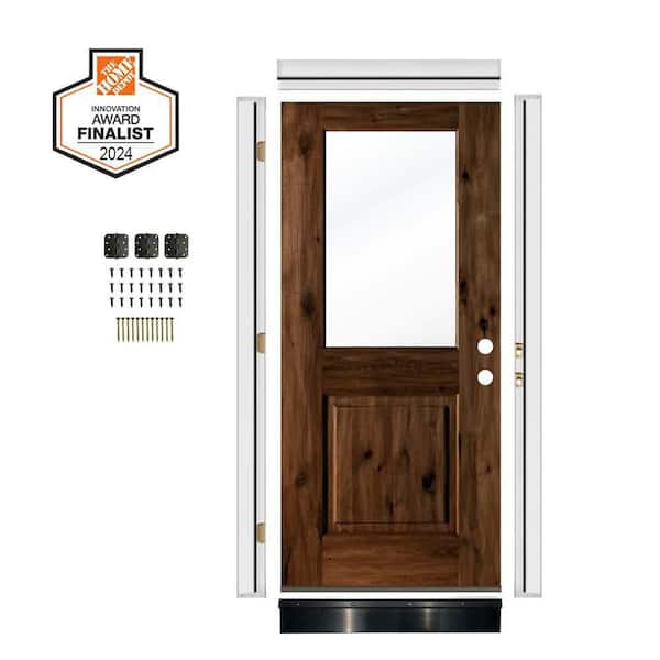 DIY RTA Kit 32 in. x 80 in. Left-Hand/Inswing Half Clear Glass Provincial Stain Knotty Wood Ready To Assemble Front Door