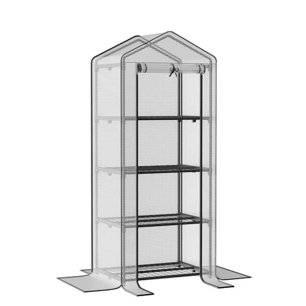 63 in. H x 19 in. D x 27 in. W 4-Tier Portable Greenhouse with Roll-Up Zipper Doors