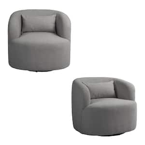 Modern Light Gray Teddy Short Plush Particle 360° Swivel Accent Barrel Armchair with Metal Base (Set of 2)