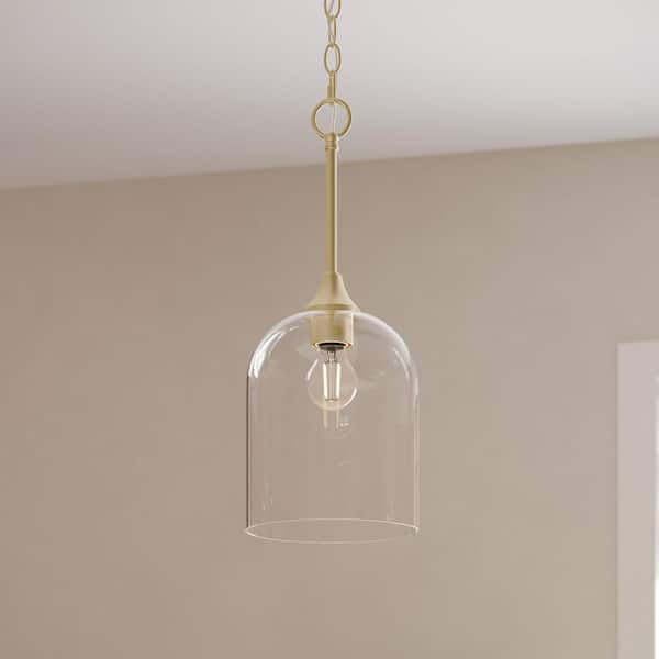 Ilia 60-Watt 1-Light Brushed Gold Transitional Pendant Light with Clear Glass Shade