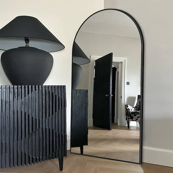Sxiawe 28 in. W x 71 in. H Arched Aluminum Alloy Frame Black Oversized Full-length Mirror Standing Floor Mirror