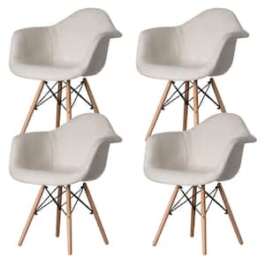Mid-Century White Modern Style Fabric Lined Armchair with Beech Wooden Legs (Set of 4)