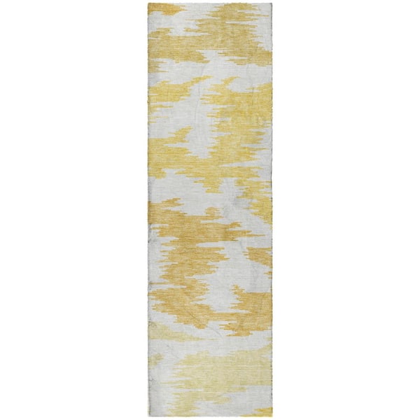 Dream Shag Premium Machine Washable Abstract ADS746 Gold 2 ft. x 7 ft. Runner Rug