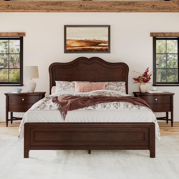 OrangeOne Mid-Century Dark Walnut Brown Solid Wood Frame Queen
