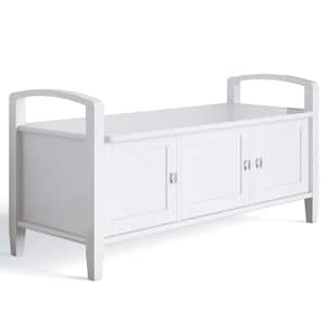 Warm Shaker Solid Wood 44 in. Wide Transitional Entryway Storage Bench in White