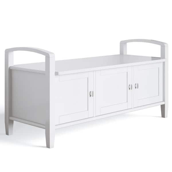 Simpli Home Warm Shaker Solid Wood 44 in. Wide Transitional Entryway Storage Bench in White