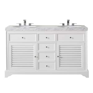 Magnolia 60 in. Bath Vanity in White with White Marble Vanity Top in White with White Basin