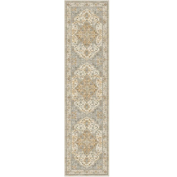 Imam Brown 2 ft. x 8 ft. Vintage Washable Medallion Distressed Runner Rug
