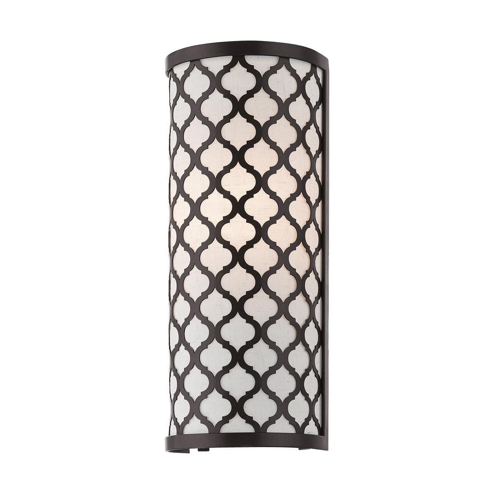 English Bronze Dimmable Wall Sconce with Fabric Shade