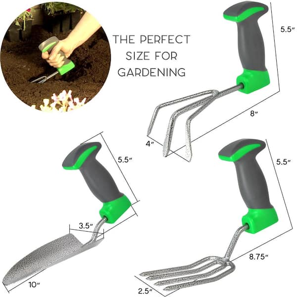 BERNINI FOUNTAINS 3-Piece Ergonomic Garden Tool Set in Green