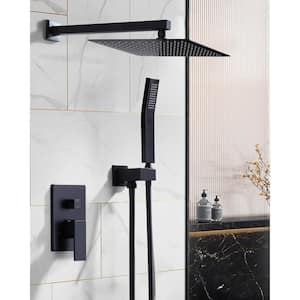 Single Handle 2 -Spray Shower Faucet 1.8 GPM with 12-in. Square Shower Head and Adjustable Heads in Matte Black