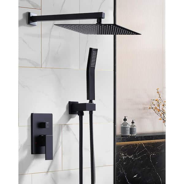 Single Handle 2 -Spray Shower Faucet 1.8 GPM with 12-in. Square Shower Head and Adjustable Heads in Matte Black
