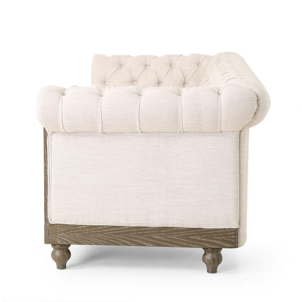 Beige and Dark Brown Chesterfield Tufted 3-Seater Sofa