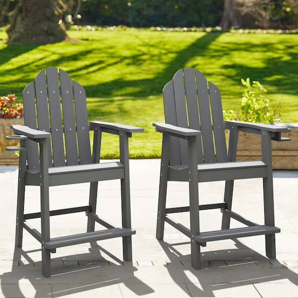 OrangeOne Dark Gray Plastic Bar Height Adirondack Chairs Outdoor Bar Stool (2-Pack)