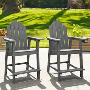 Dark Gray Plastic Bar Height Adirondack Chairs Outdoor Bar Stool (2-Pack)