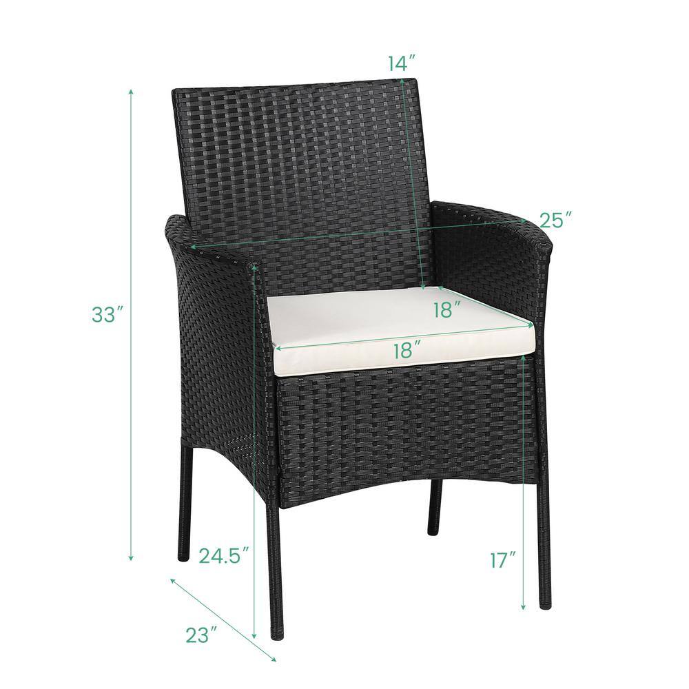 Black Rattan Outdoor Dining Chairs with Cushions, Set of 2