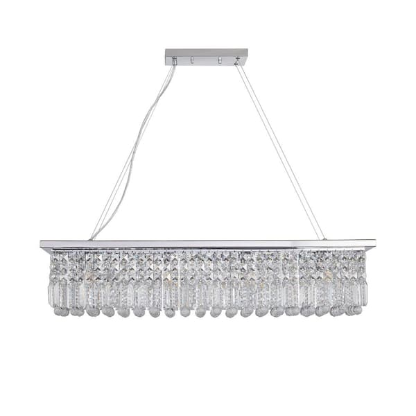 BIBIVIS 8-Light Fixture Silver Modern Crystal Chandelier for Dining Room, Rectangular Pendant Light Fixture (Bulb Not Included)