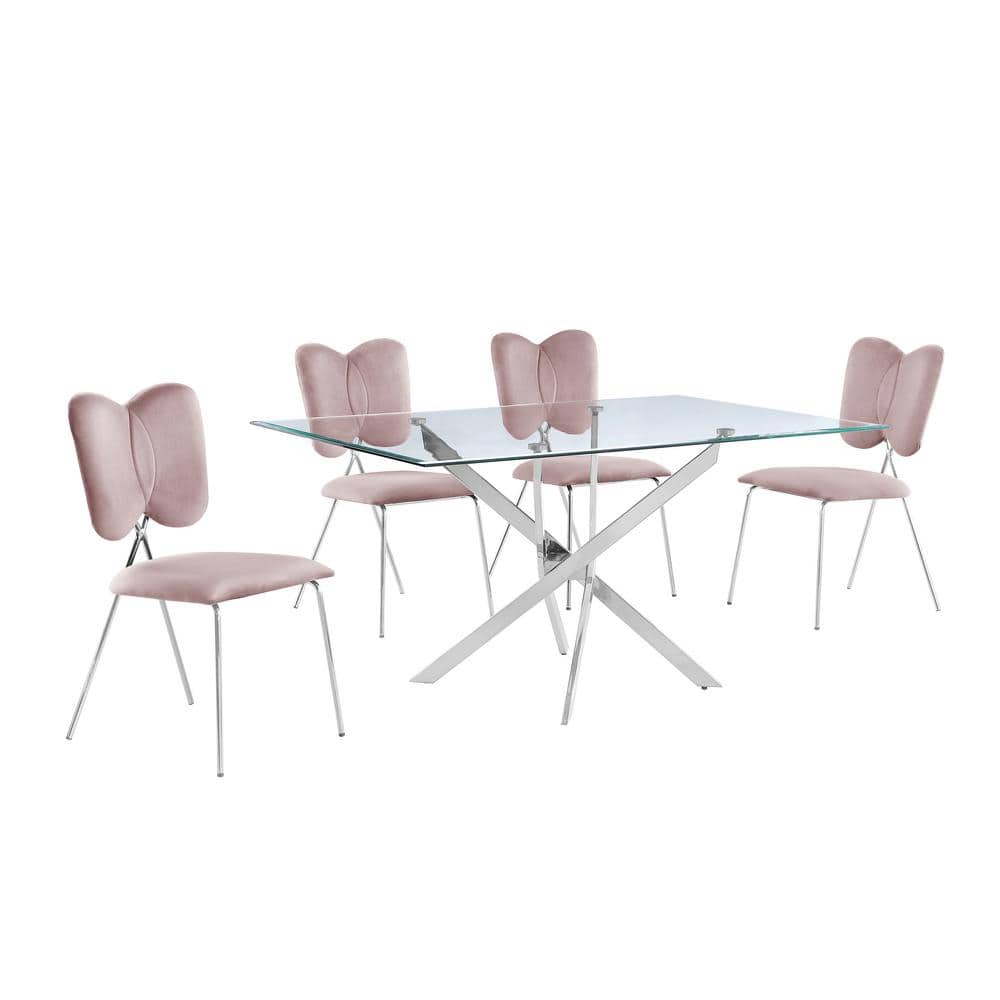 Best Quality Furniture Hector 5-Piece Tempered Glass Top and Pink Table ...
