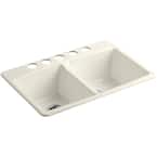 Brookfield Undermount Cast-Iron 33 in. 5-Hole Double Bowl Kitchen Sink in Biscuit