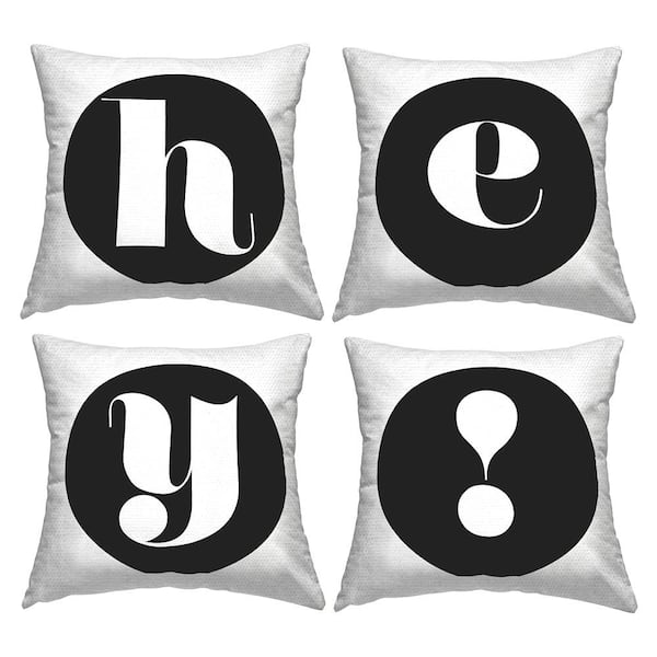 Stupell Industries Hey Initial Letters Black Square Outdoor Throw Pillow 4-Pack