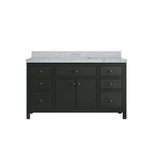 Sonoma 60 in. Single Sink Freestanding Dark Forest Green Bath Vanity with Venatino Quartz Top Unassembled