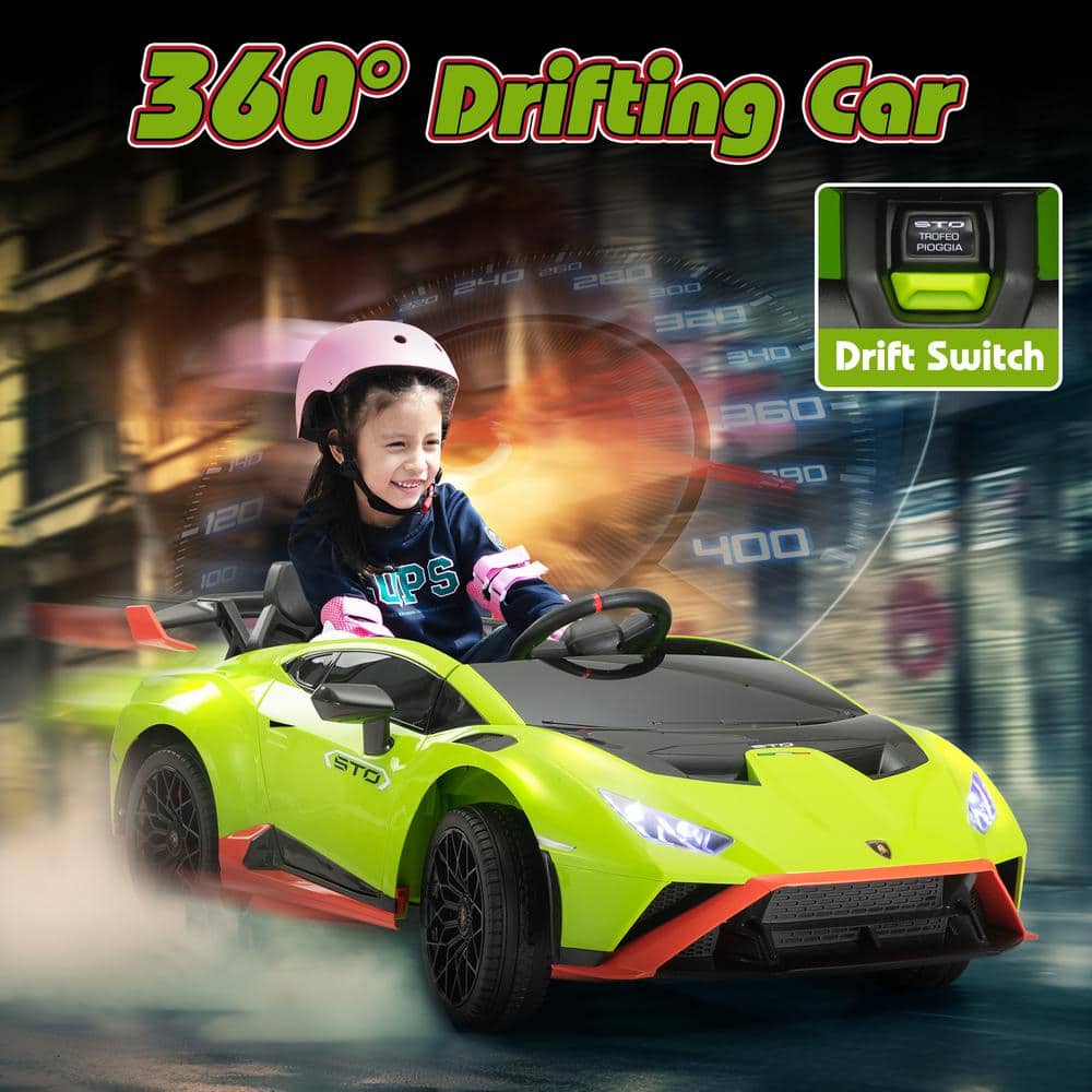 Green 12V Lamborghini STO Kids Electric Ride-On Car with Remote