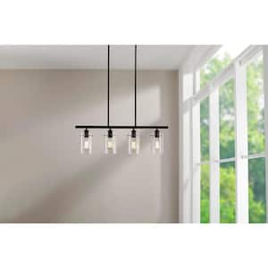 Regan 4-Light Espresso Industrial Linear Chandelier with Glass Shades, Industrial Linear Kitchen Pendant Light