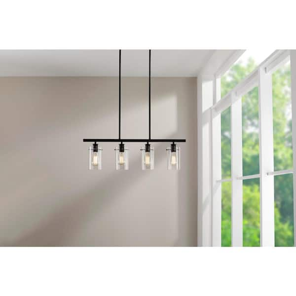 Regan 4-Light Espresso Industrial Linear Chandelier with Glass Shades, Industrial Linear Kitchen Pendant Light