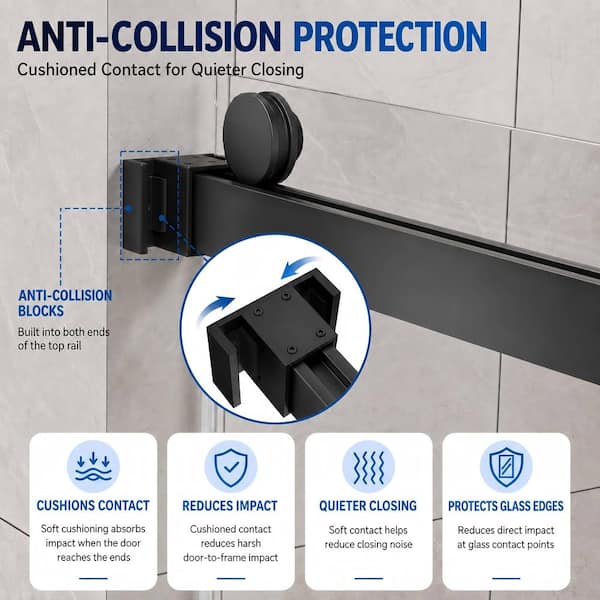 50-54 in. W x 74 in. H Double Sliding Frameless Shower Door in Matte Black with Nano-Coated Easy-Clean Glass