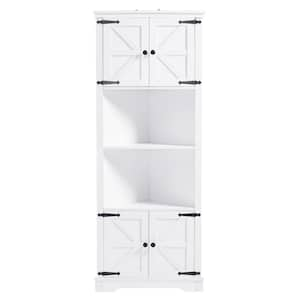 26 in. W x 19 in. D x 67 in. H White Corner Linen Cabinet with Adjustable Shelves and Doors