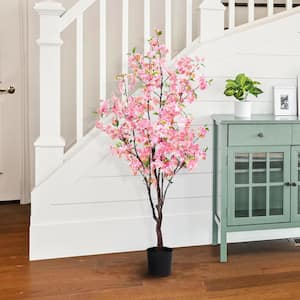 4.5 ft. Pink Artificial Cherry Blossom Flower Tree in Pot