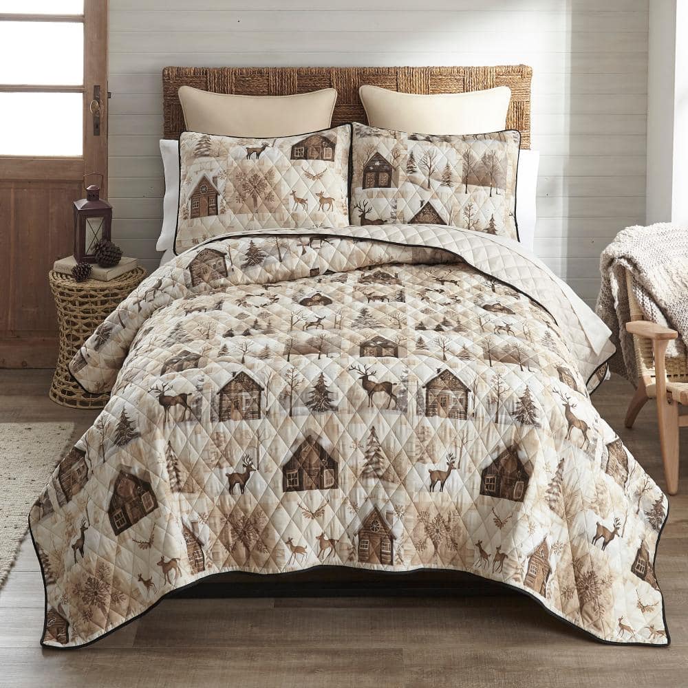 Antique Winter 3-Piece Tan & Beige Polyester Queen Quilt Set price history on PriceWatchPro