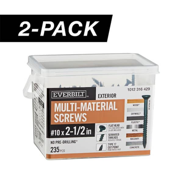 Everbilt 2-Pack #10 x 2-1/2 in. Black 6-Lobe Star Drive Exterior Flat Head Multi-Material Screw (6 lbs. / 470-Piece)