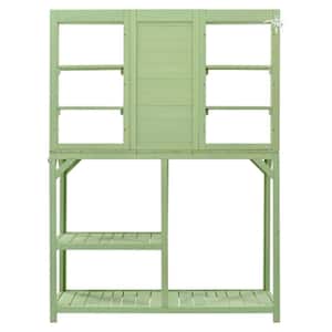 47.2 in. W x 18.9 in. D x 64.6 in. H Green Fir Wood 6-Tier Shelves Large Tabletop Outdoor Storage Cabinet with Side Hook