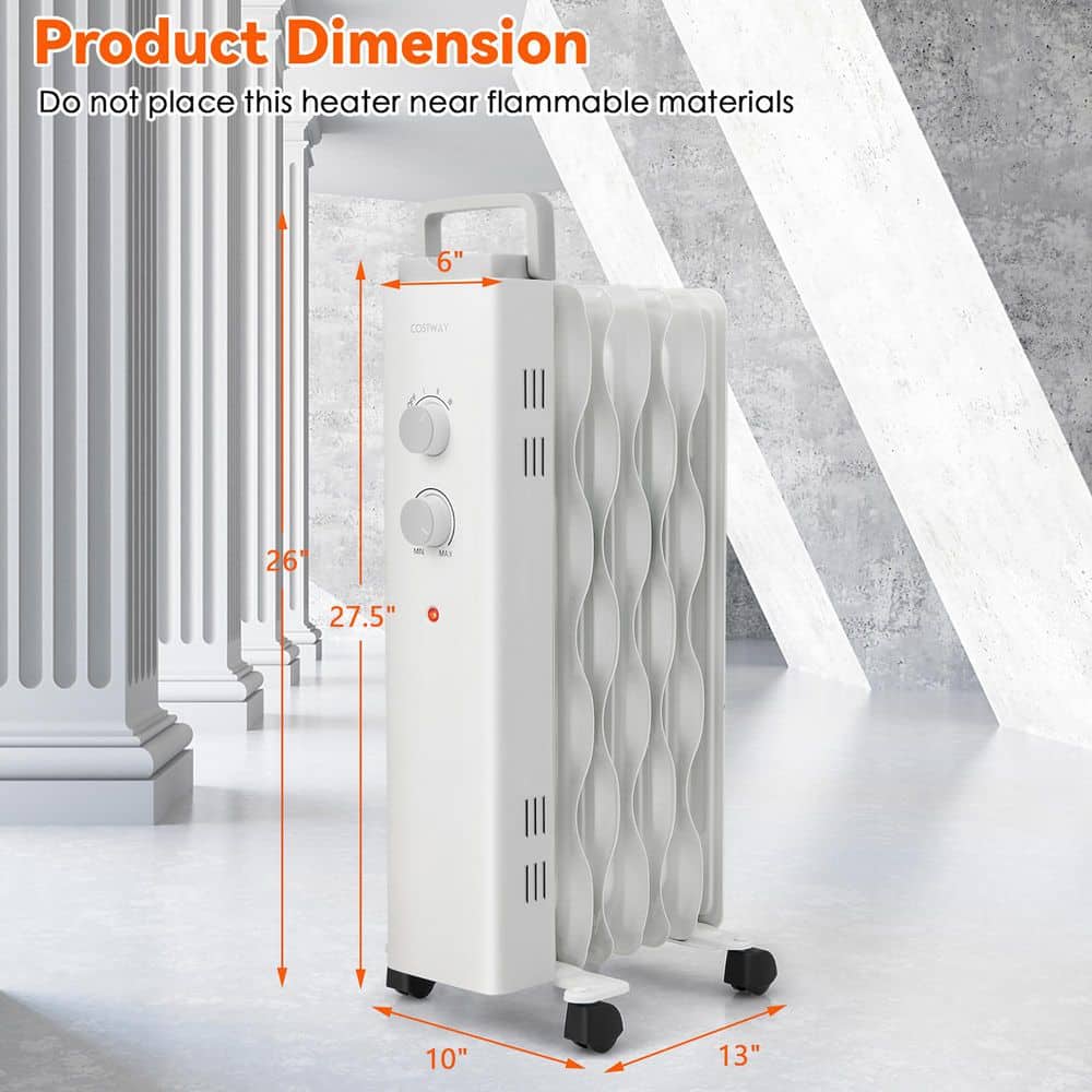 White 1500W Oil Filled Radiant Space Heater with Thermostat