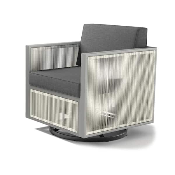 Square Tube Series Light Gray Wicker Outdoor Patio Glider with Cushion Guard Dark Gray Cushions