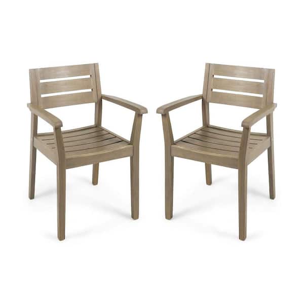 3本セット Miscool Anky Gray Acacia Wood Outdoor Lounge Chair, Dining Chair