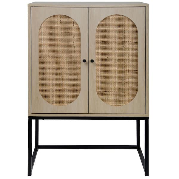 Oak Rattan Net TV Stand with 2 Single Door Storage Cabinets and 2 Open Storage  Racks for Family Entertainment Room - Bed Bath & Beyond - 38924788