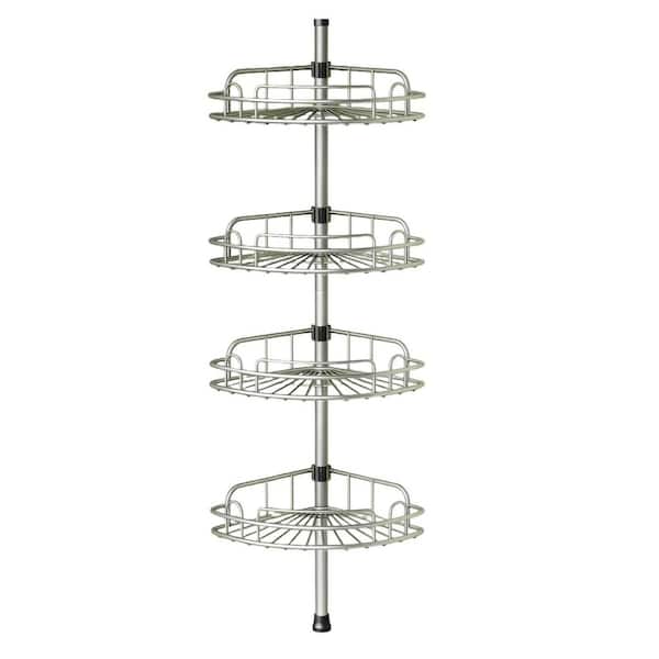 Tension Pole 4-Tier 47-121 in. Rust-Resistant Corner Shower Caddy in Silver Gray for Bathroom and Shower Storage