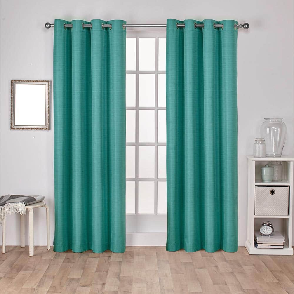 Teal Faux Silk Thermal Blackout Curtain - 54 in. W x 108 in. L (Set of ...