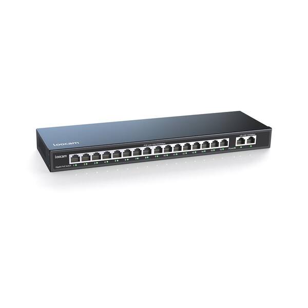 LOOCAM 18-Port Gigabit Ethernet Switch with 16-Port 10/100/1000Mbps POE Prot, 2 Uplink Gigabit Port