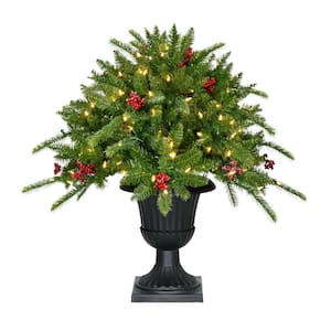 2 ft. Prelit Artificial Porch Christmas Tree with Red Berries and Warm White Lights