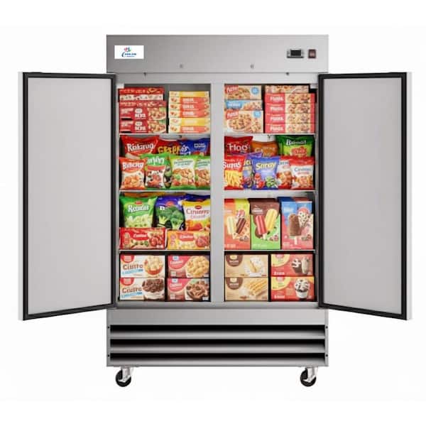 54 in. W 47 cu. ft. NSF Auto Defrost 2-Door Commercial Reach In Upright Freezer in Stainless Steel
