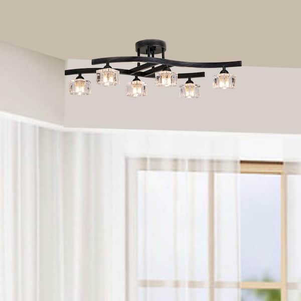 Jojospring Arlene 11.4 in. W 6-Light Antique Black Flush Mount with Clear Shades