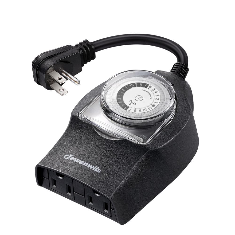 Black Waterproof Outdoor Mechanical Timer with Dual Outlets