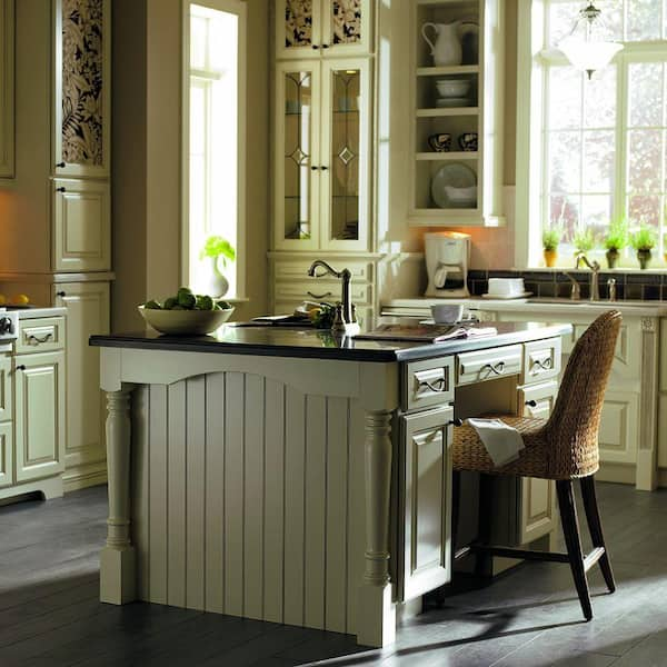 Thomasville - Casual Deep Green and Brown Kitchen Cabinets