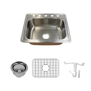 Classic All-in-One Drop-In Stainless Steel 25 in. 5-Hole Single Bowl Kitchen Sink in Brushed Stainless Steel