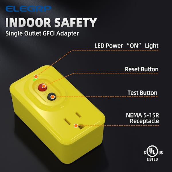 Automatic Reset GFCI 15 Amp 3 Prong 5 Outlet Adapter