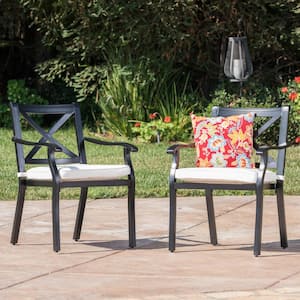 Set of 2, Aluminum Outdoor Dining Chairs for Patio, Deck, Garden with Cushions White